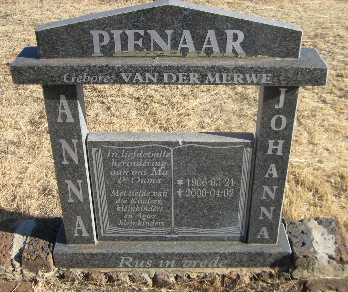 PIENAAR Anna Johanna nee VAN DER MERWE 1906-2000