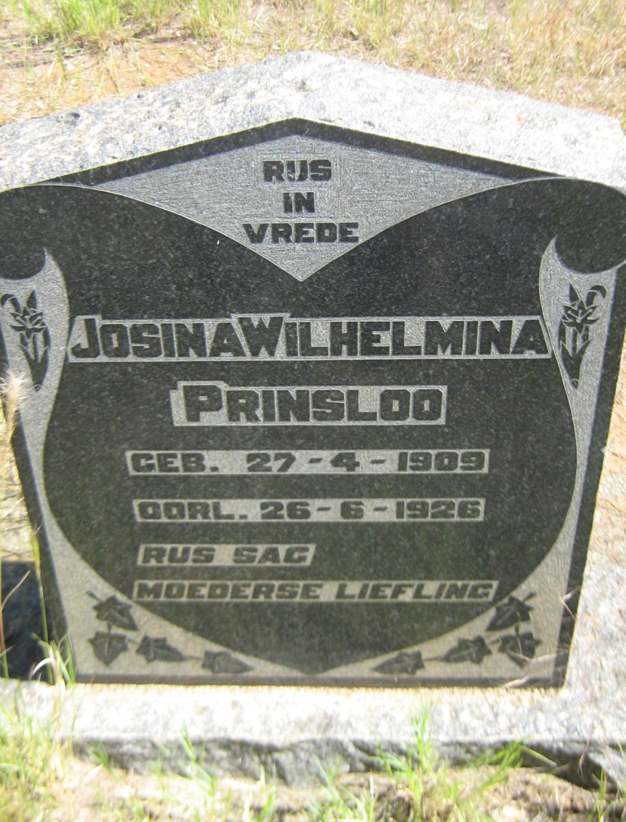 PRINSLOO Josina Wilhelmina 1909-1926