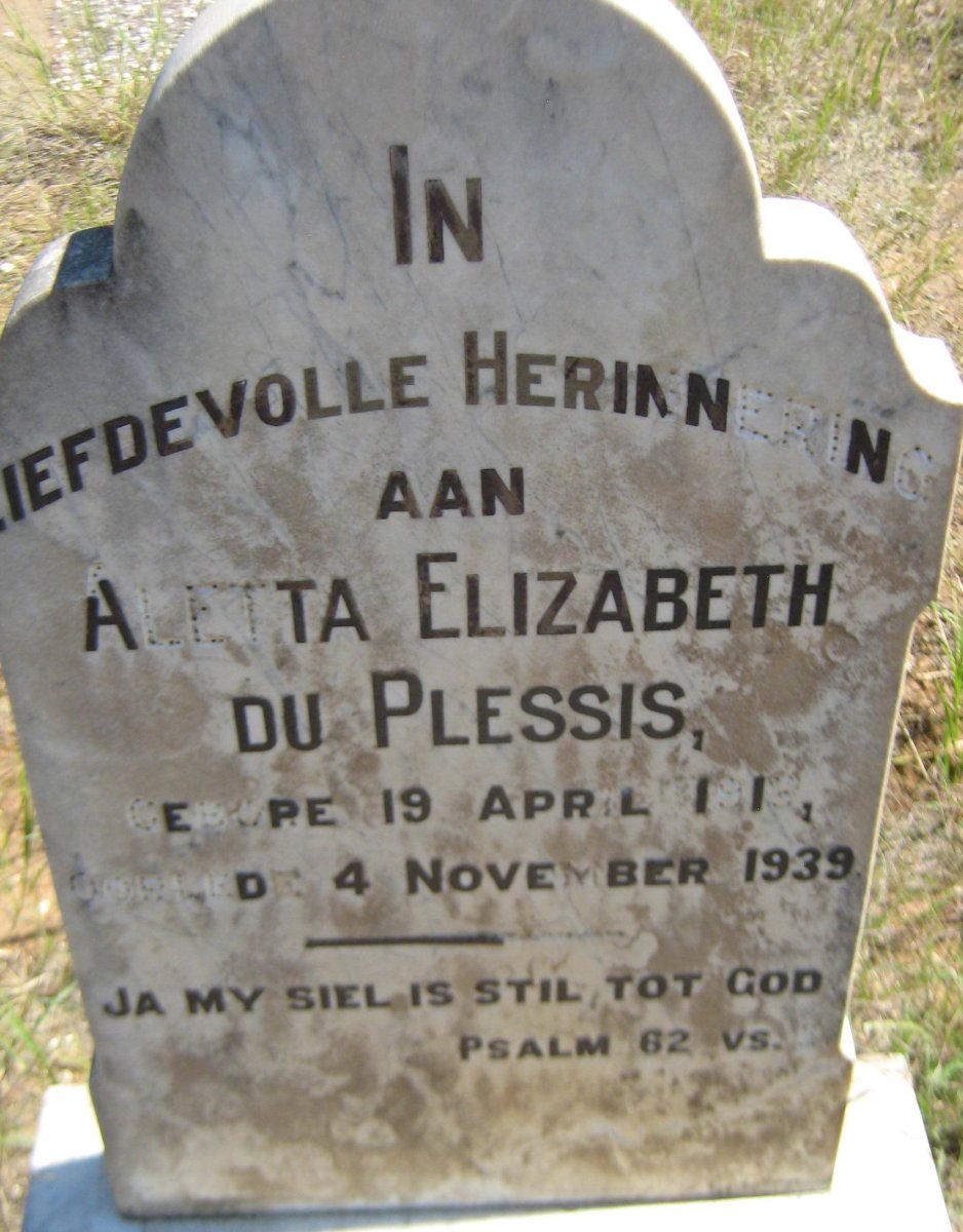 PLESSIS Aletta Elizabeth, du 1913-1939