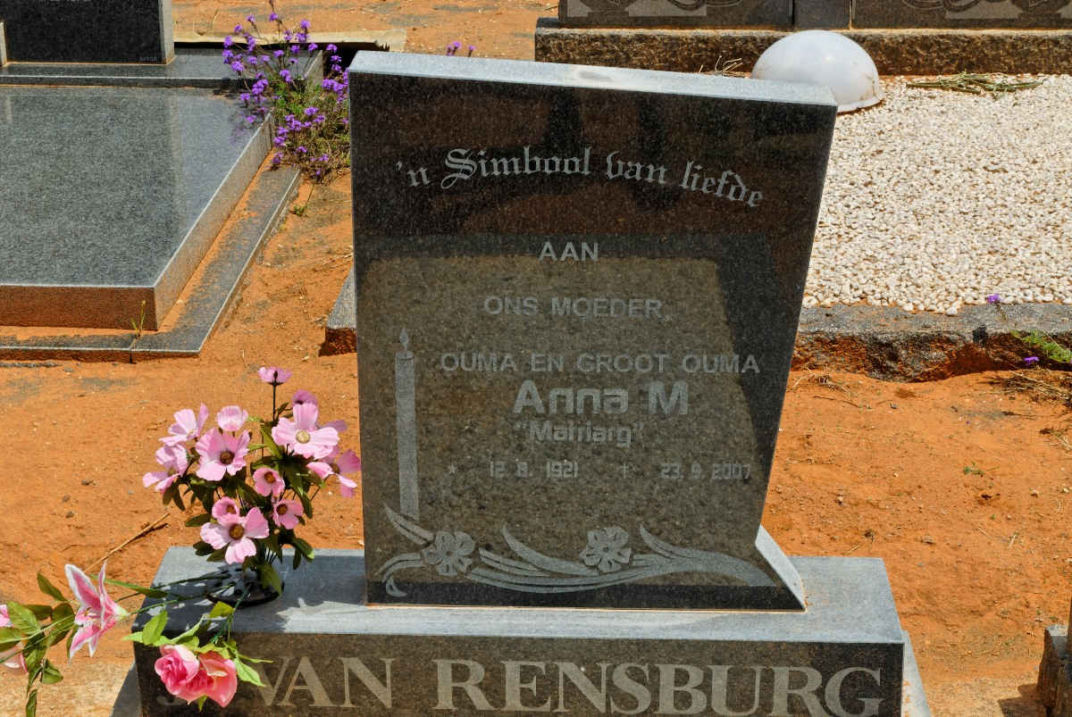 RENSBURG Anna M., Janse van 1921-2007