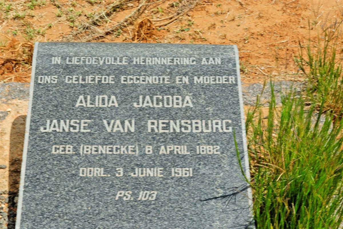 RENSBURG Alida Jacoba,  Janse van nee BENECKE 1882-1961