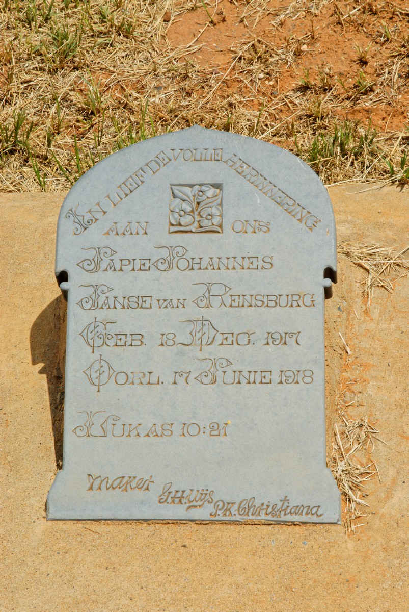 RENSBURG Japie Johannes, Janse van 1917-1918