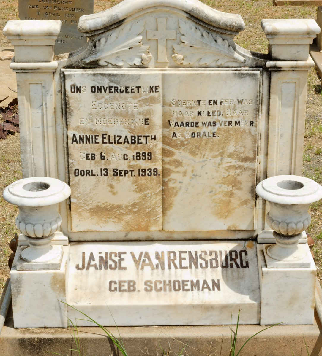 RENSBURG Annie Elizabeth, Janse van nee SCHOEMAN 1899-1939