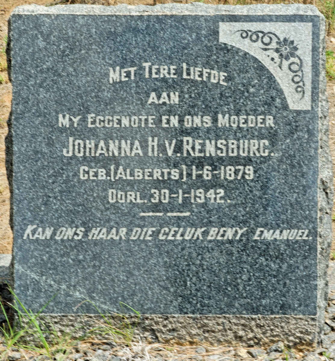 RENSBURG Johanna H., van nee ALBERTS 1879-1942
