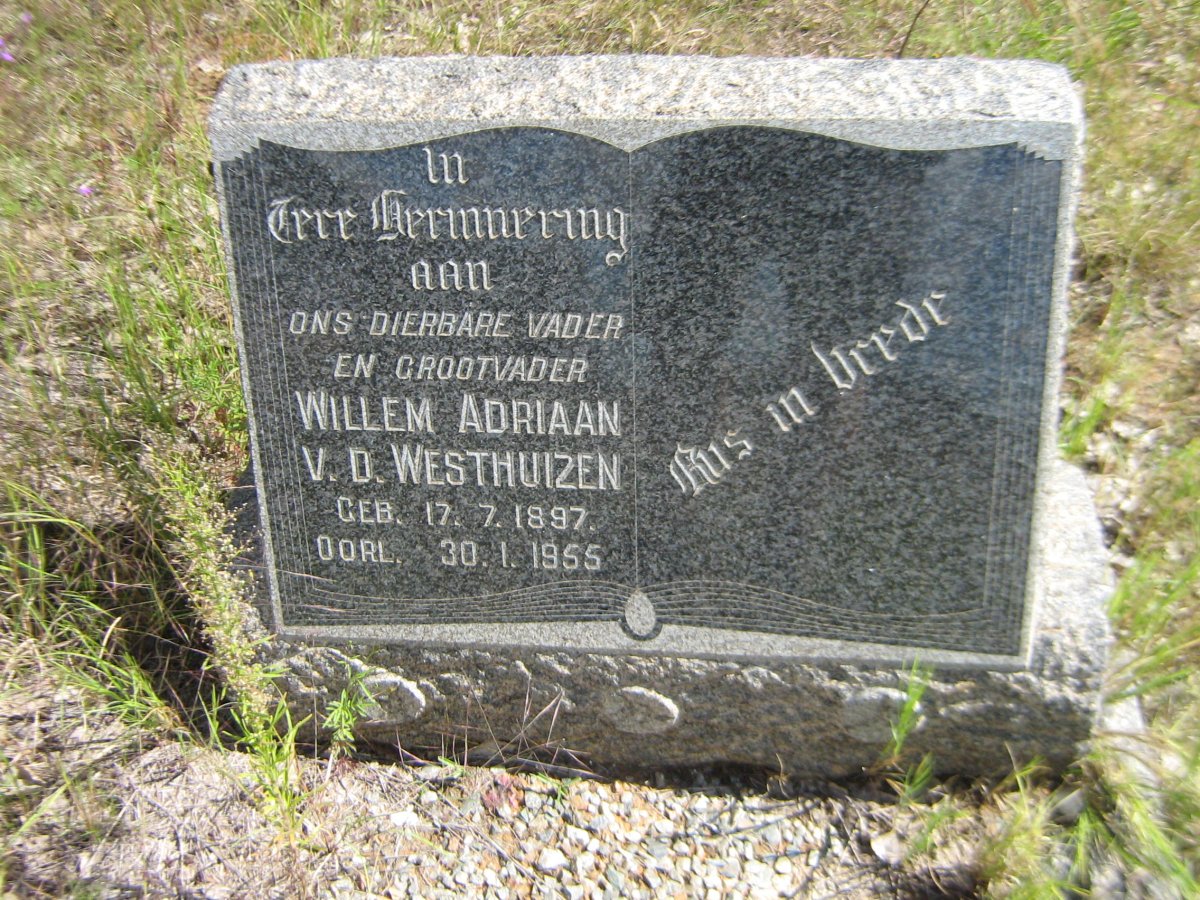 WESTHUIZEN Willem Adriaan, v.d. 1897-1955