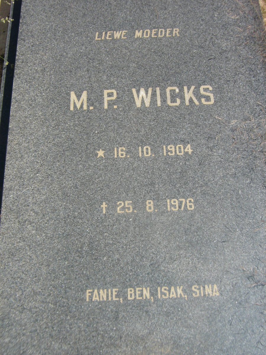 WICKS M.P. 1904-1976