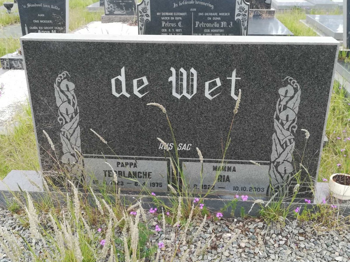 WET Terblanche, de 1923-1975 &amp; Ria 1922-2003