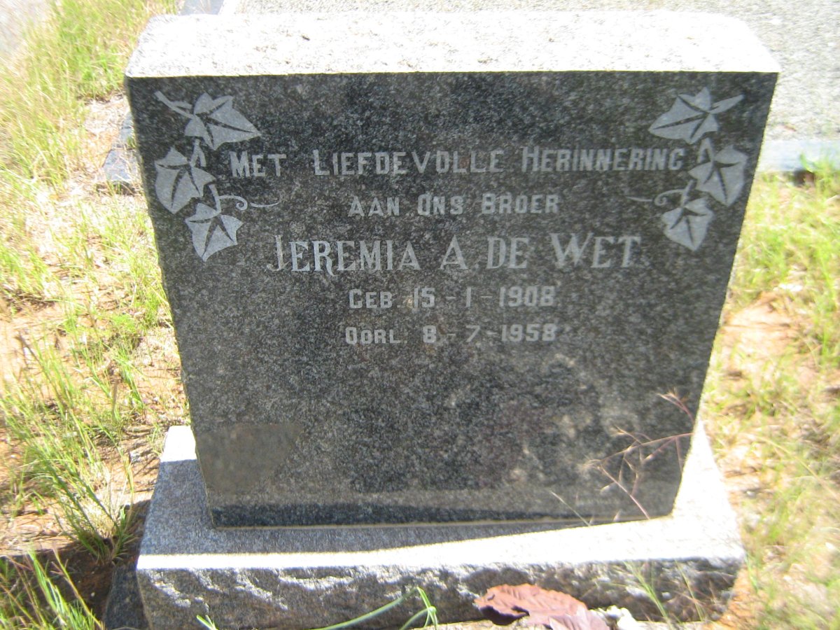 WET Jeremia A., de 1908-1958
