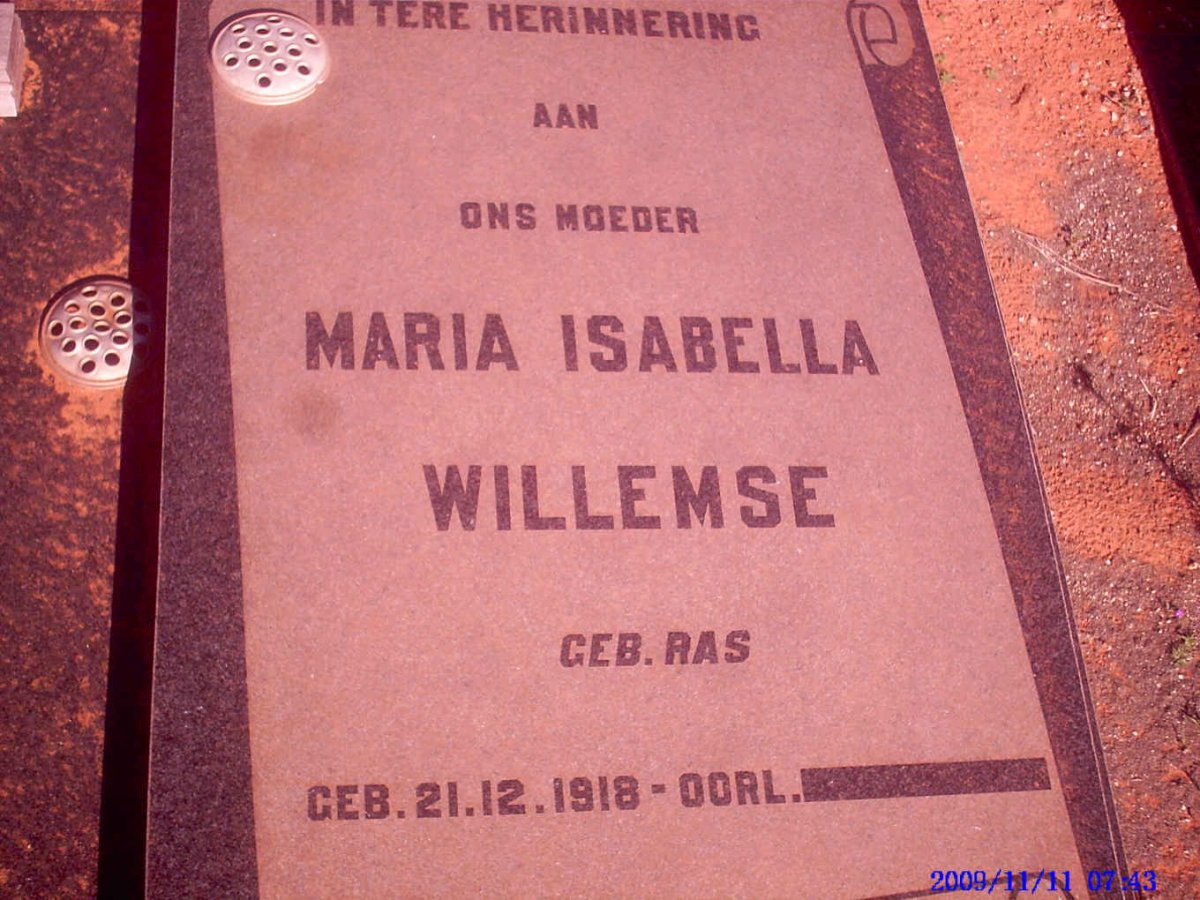 WILLEMSE Maria Isabella nee RAS 1918-