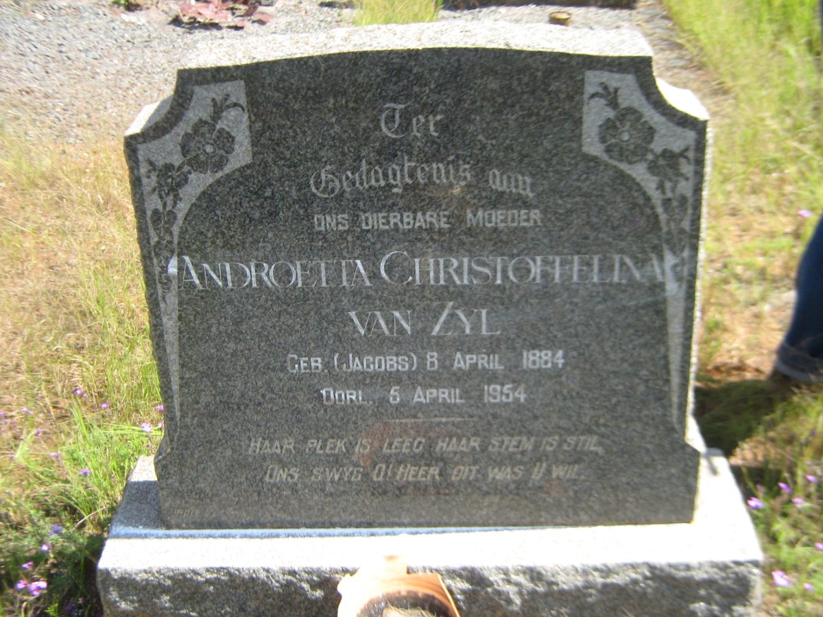 ZYL Androetta Christoffelina, van nee JACOBS 1884-1954