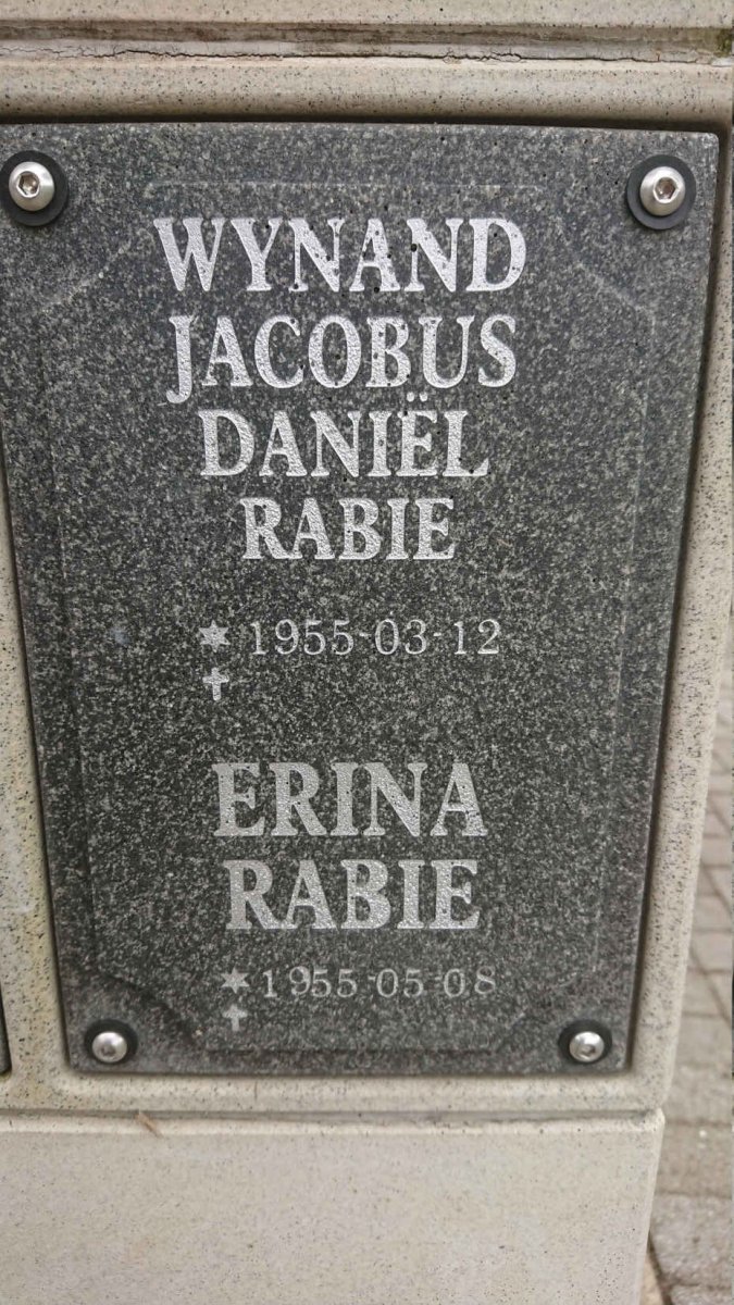 RABIE Wynand Jacobus Daniël 1955- &amp; Erina 1955-