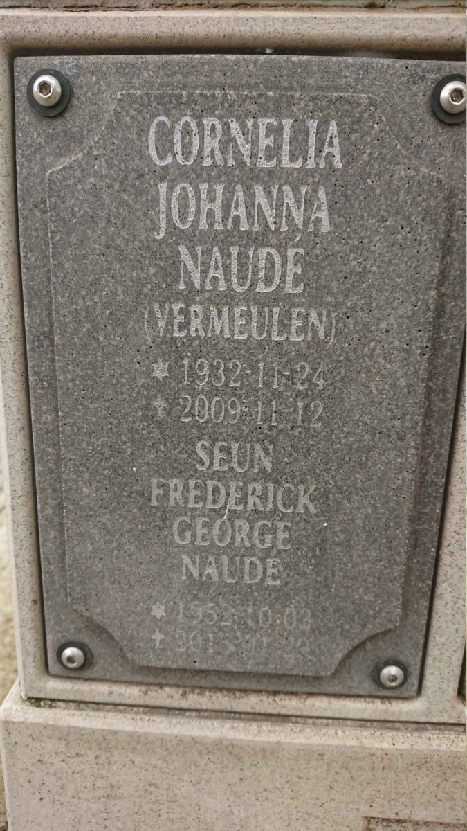 NAUDÉ Cornelia Johanna nee VERMEULEN 1932-2009 :: NAUDÉ Frederick George 1952-2015