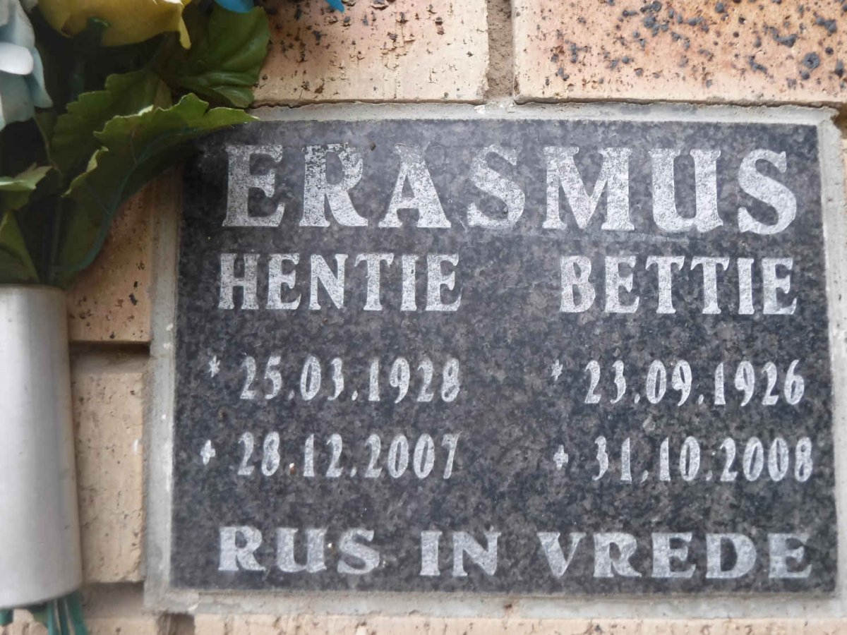 ERASMUS Hentie 1928-2007 &amp; Bettie 1926-2008