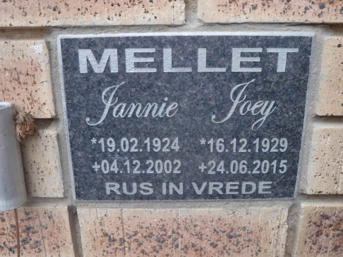 MELLET Jannie 1924-2002 &amp; Joey 1929-2015