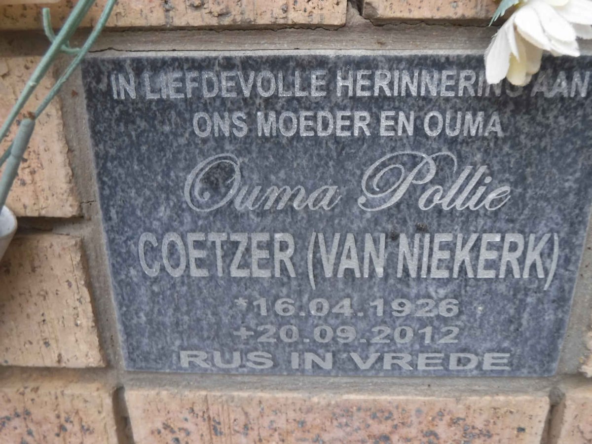 COETZER Pollie nee VAN NIEKERK 1926 - 2012