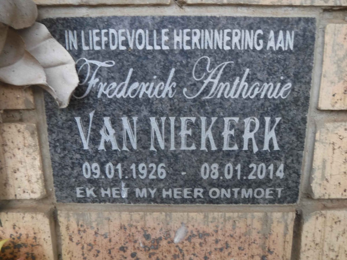 NIEKERK Frederick Anthonie, van 1926-2014