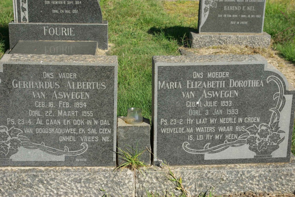 ASWEGEN Gerhardus Albertus, van 1894-1955 &amp; Maria Elizabeth Dorothea 1893-1983