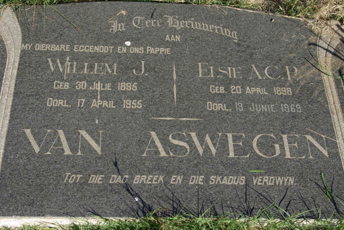 ASWEGEN Willem J., van 1895-1955 &amp; Elsie A.C.P. 1898-1969