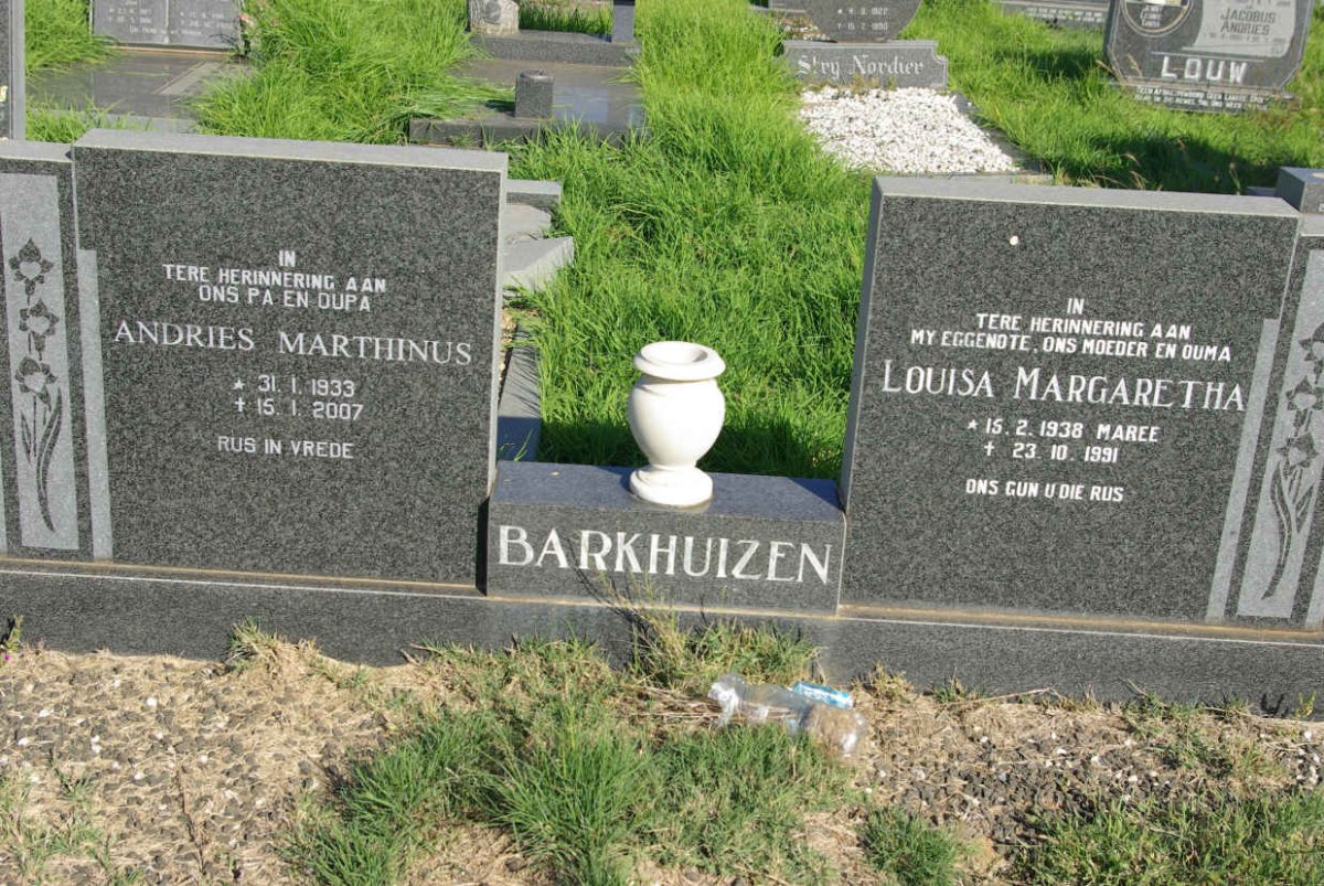 BARKHUIZEN Andries Marthinus 1933-2007 &amp; Louisa Margaretha MAREE 1938-1991
