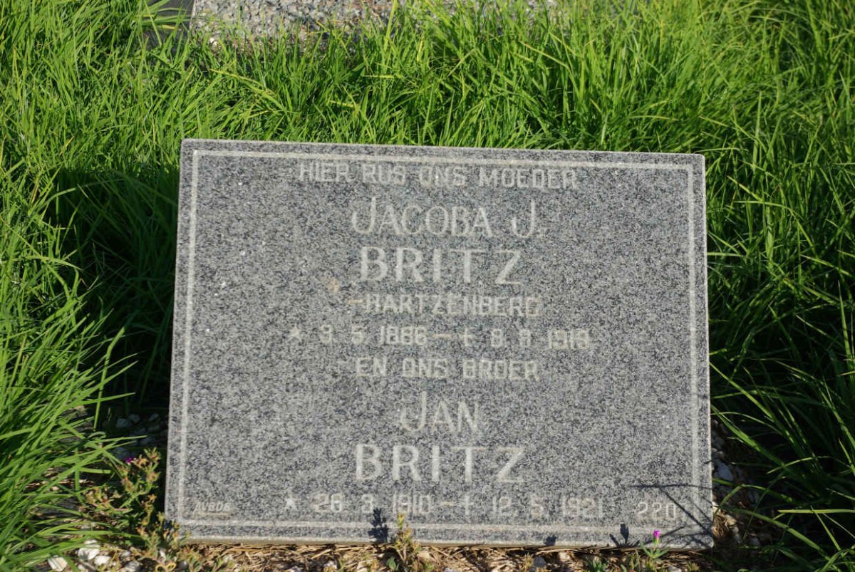 BRITZ Jacoba J. nee HARTZENBERG 1886-1919 :: BRITZ Jan 1910-1921