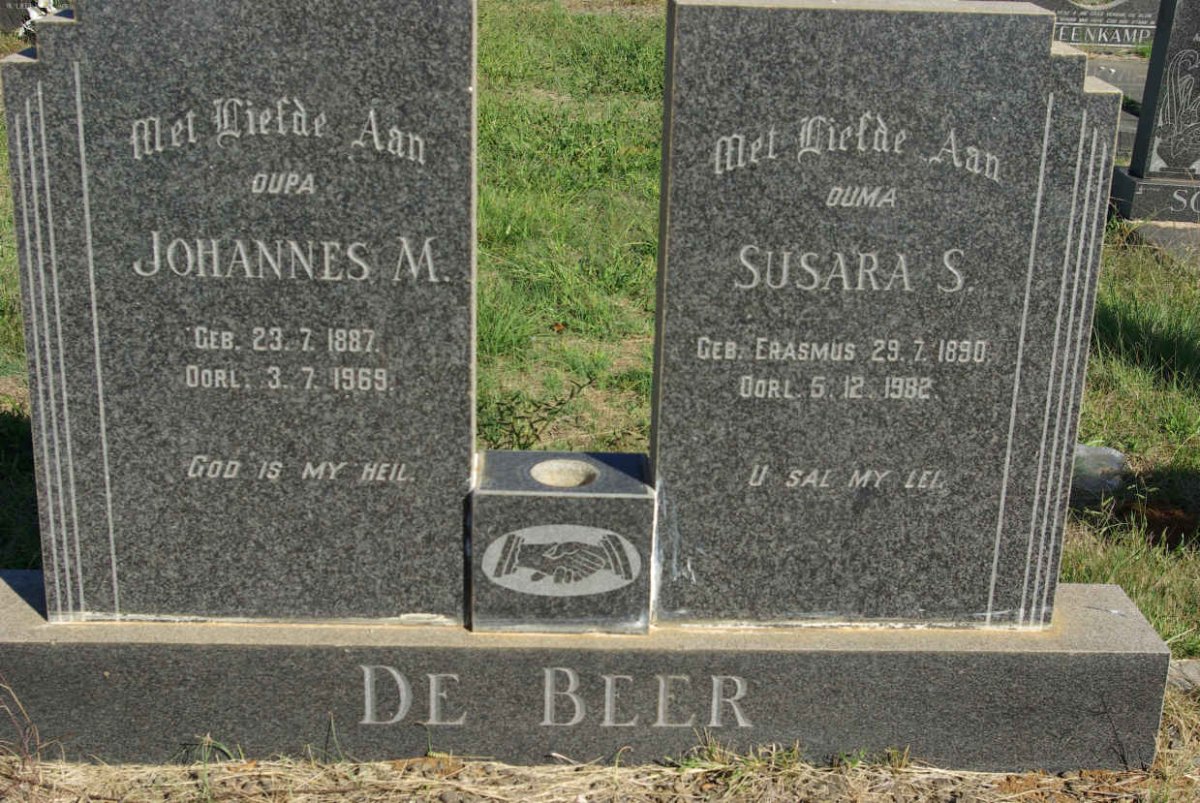 BEER Johannes M., de 1887-1969 &amp; Susara S. ERASMUS 1890-1982