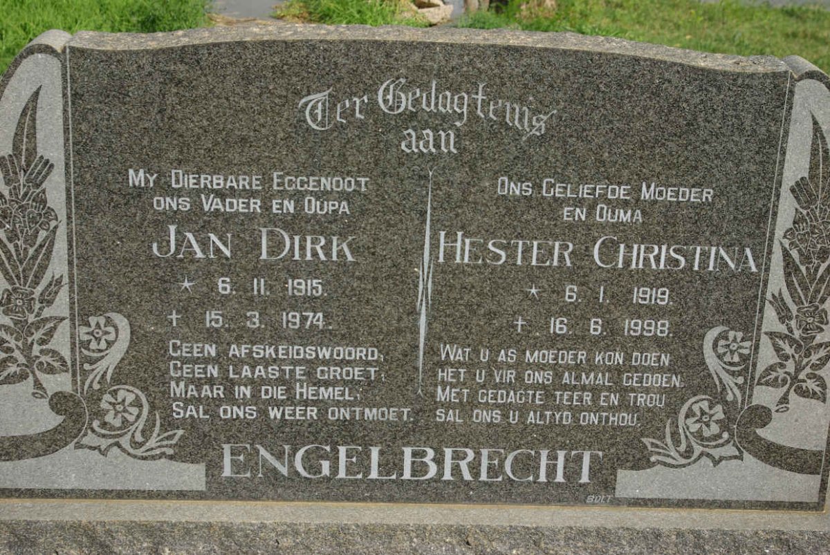 ENGELBRECHT Jan Dirk 1915-1974 &amp; Hester Christina 1919-1998
