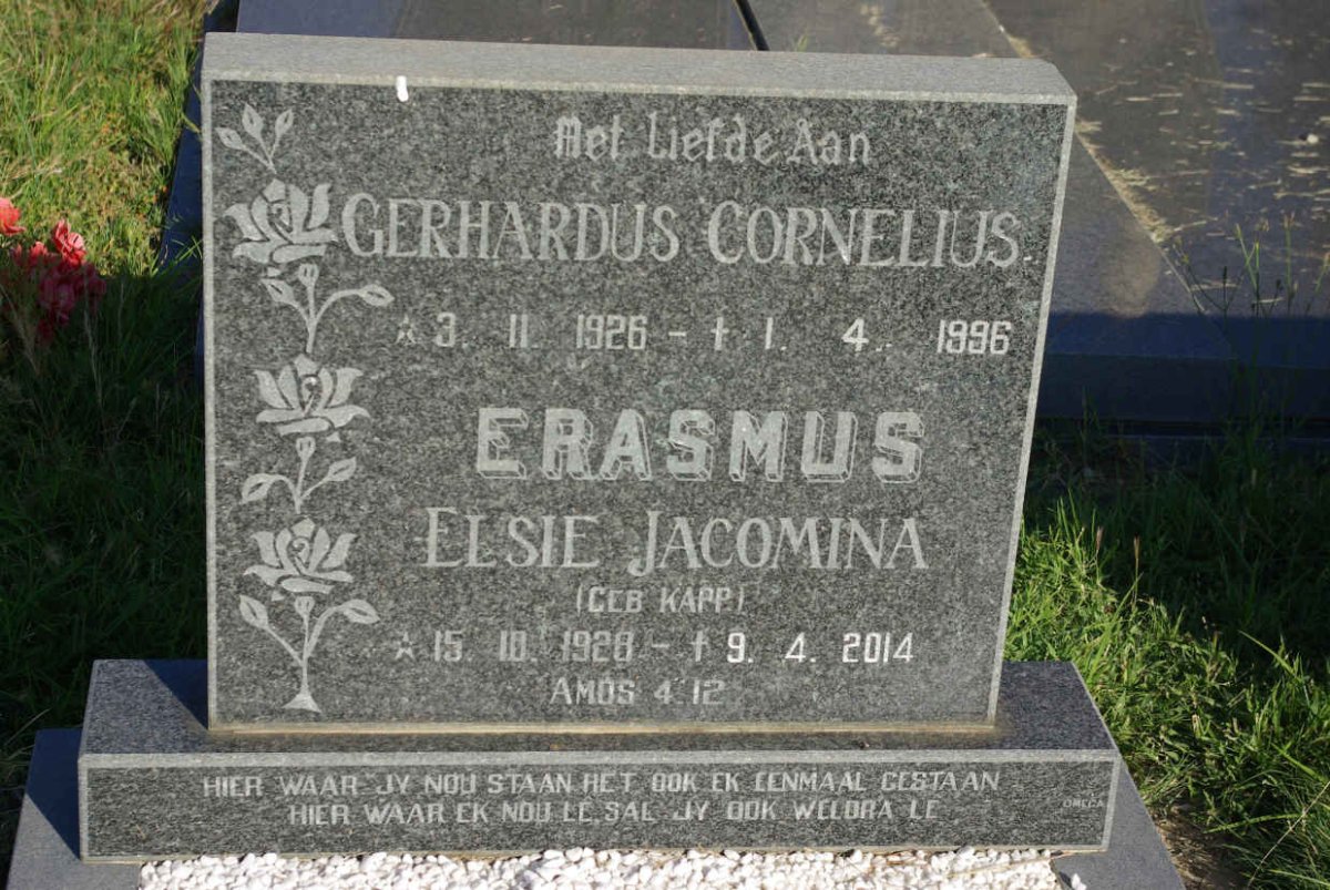 ERASMUS Gerhardus Cornelius 1926-1996 &amp; Elsie Jacomina KAPP 1928-2014