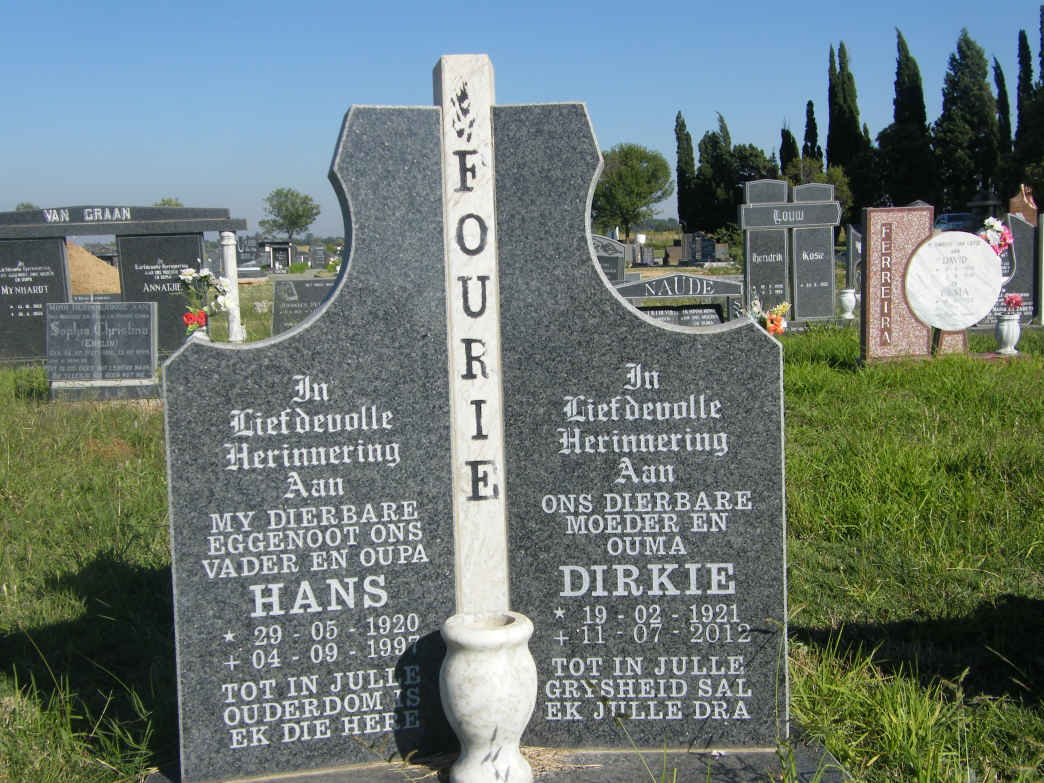 FOURIE Hans 1920-1997 &amp; Dirkie 1921-2012
