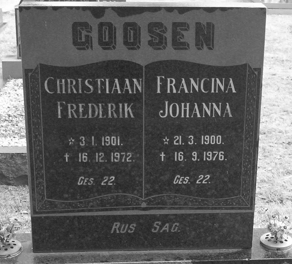 GOOSEN Christiaan Frederik 1901-1972 &amp; Francina Johanna 1900-1976