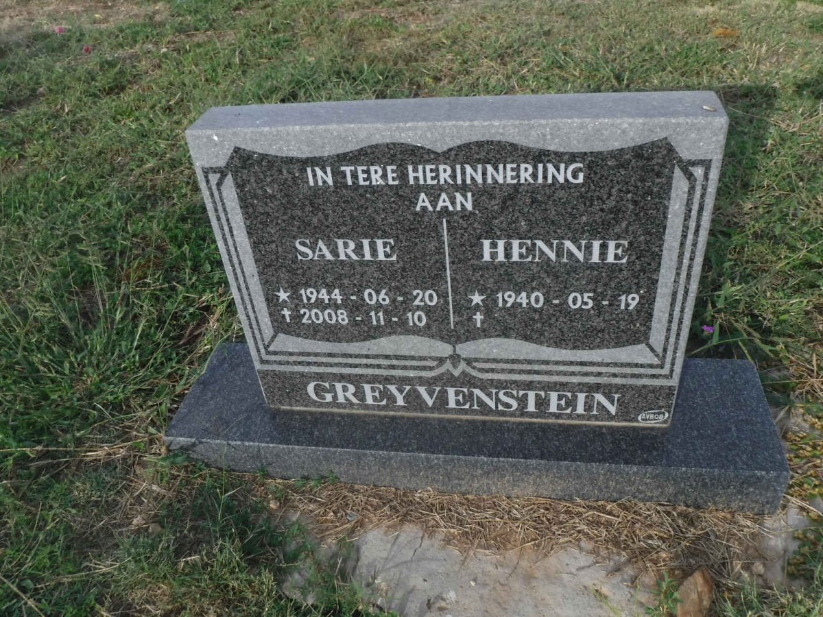 GREYVENSTEIN Hennie 1940- &amp; Sarie 1944-2008