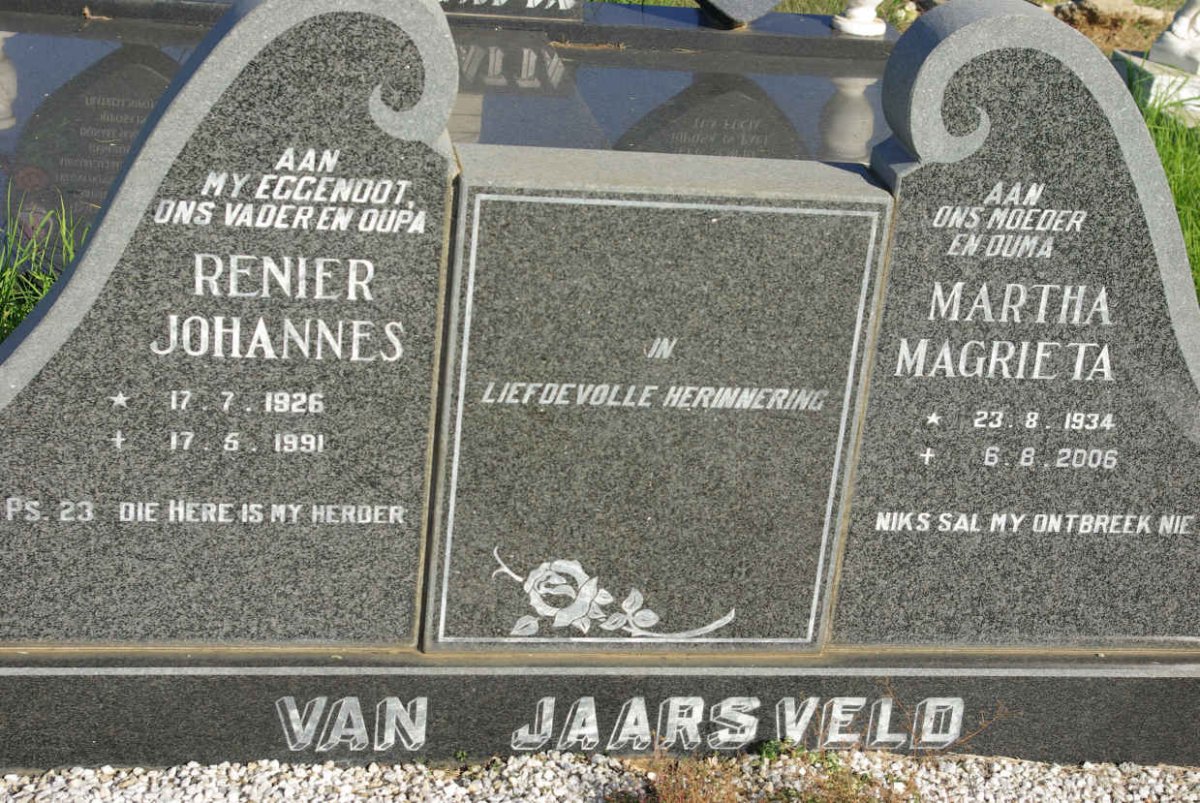 JAARSVELD Renier Johannes, van 1926-1991 &amp; Martha Magrieta 1937-2006