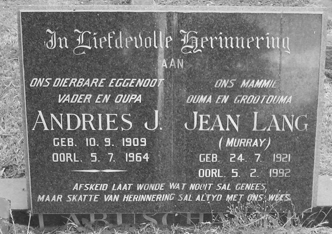 LABUSCHAGNE Andries J. 1909-1964 &amp; Jean Lang MURRAY 1921-1992