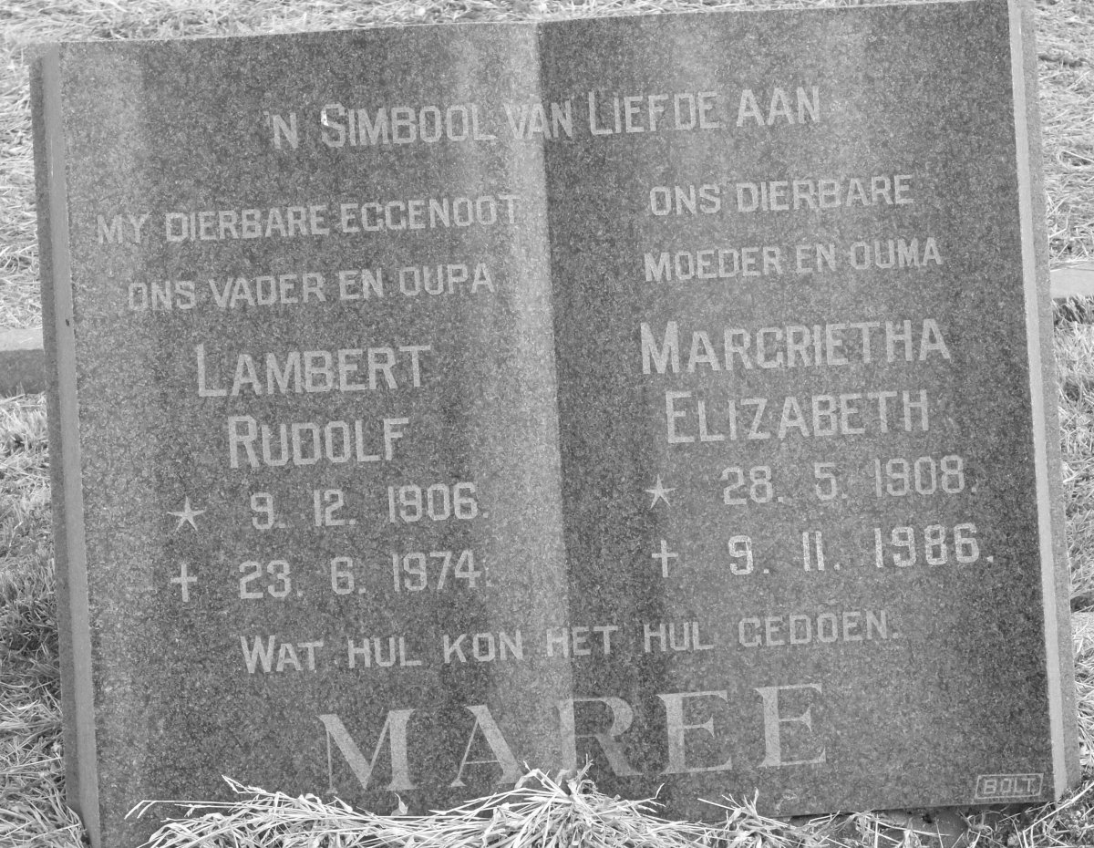 MAREE Lambert Rudolf 1906-1974 &amp; Margrietha Elizabeth 1908-1986
