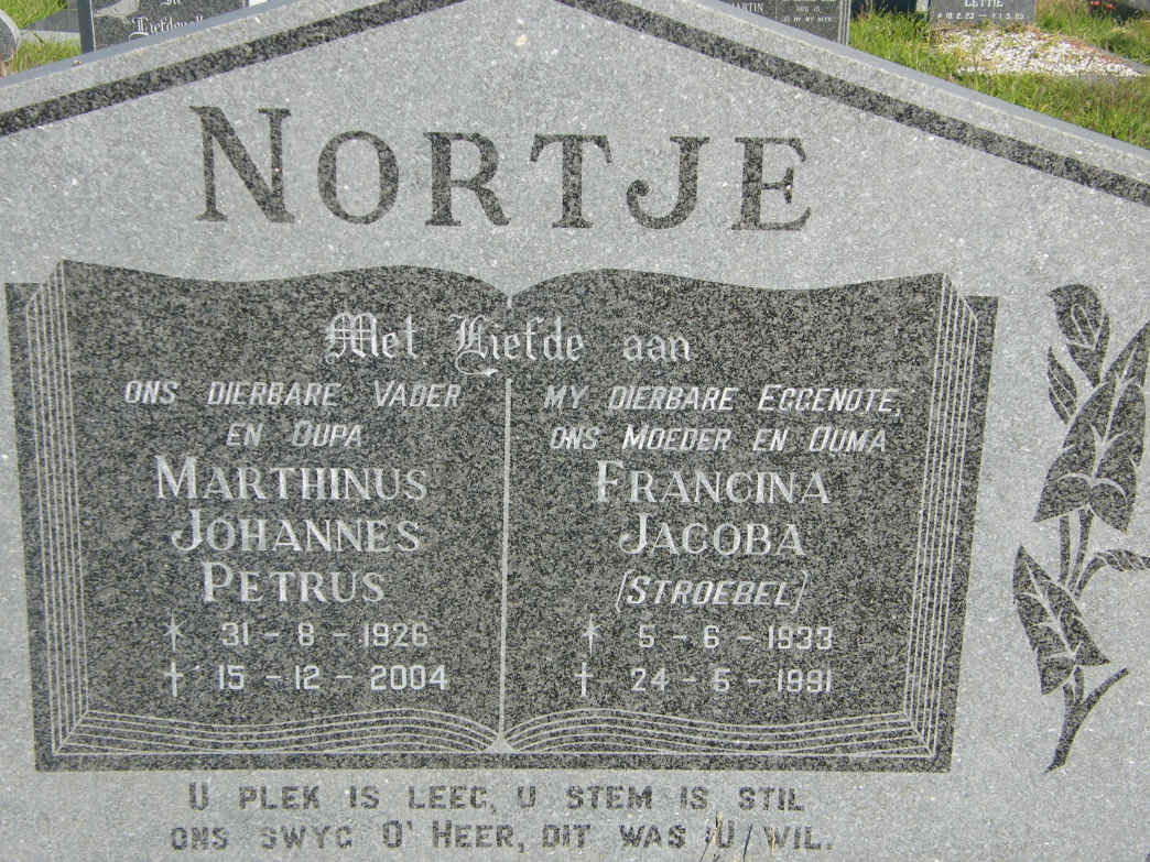NORTJE Marthinus Johannes Petrus 1926-2004 &amp; Francina Jacoba STROEBEL 1933-1991