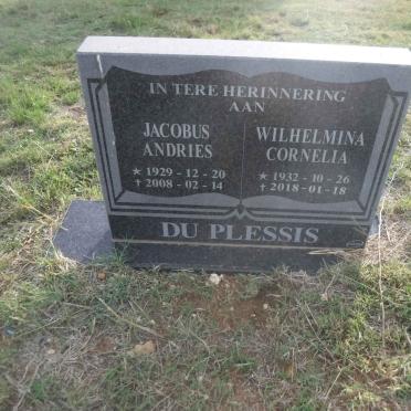 PLESSIS Jacobus Andries, du 1929-2008 &amp; Wilhelmina Cornelia 1932-2018