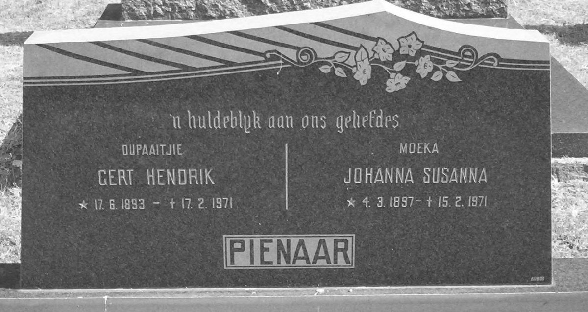 PIENAAR Gert Hendrik 1893-1971 &amp; Johanna Susanna 1897-1971