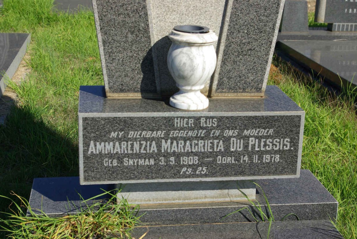 PLESSIS Ammarenzia Maragrieta, du nee SNYMAN 1908-1978