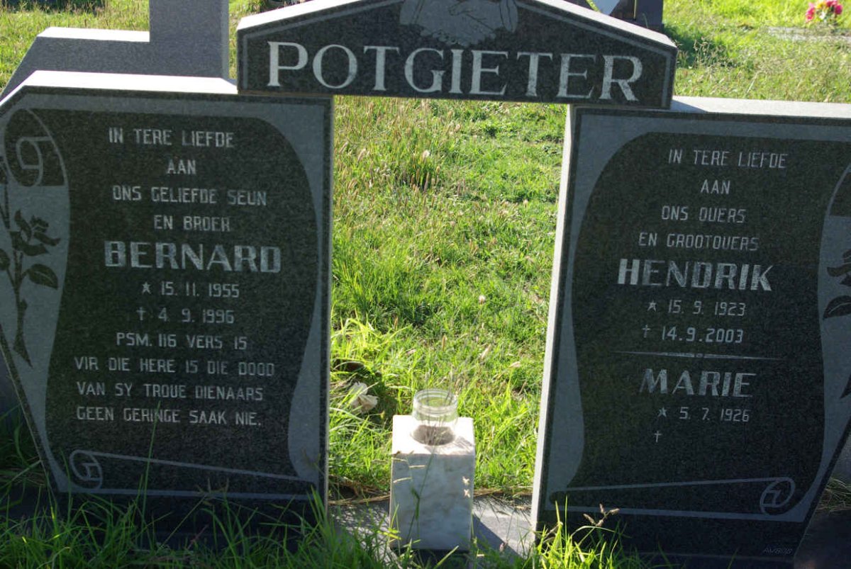 POTGIETER Hendrik 1923-2003 &amp; Marie 1926- :: POTGIETER Bernard 1955-1996