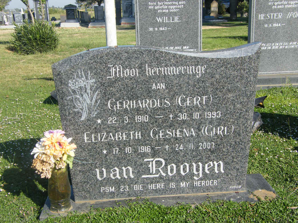 ROOYEN Gerhardus, van 1910-1993 &amp; Elizabeth Gesiena 1916-2007