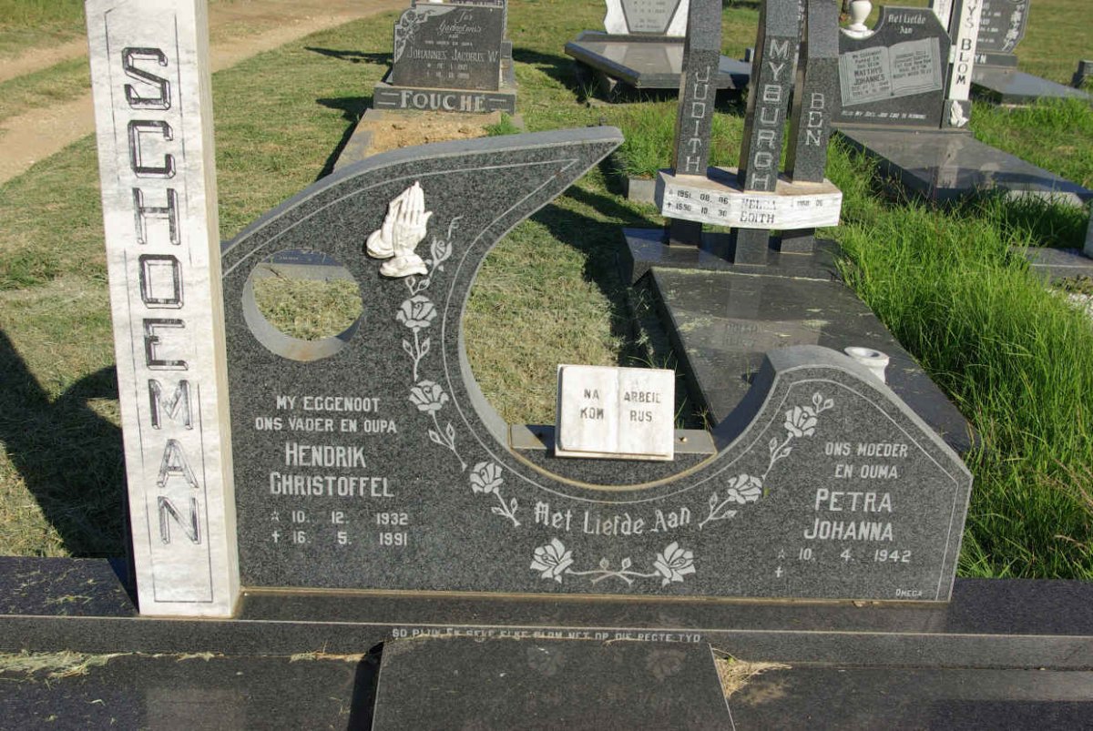 SCHOEMAN Hendrik Christoffel 1932-1991 &amp; Petra Johanna 1942-