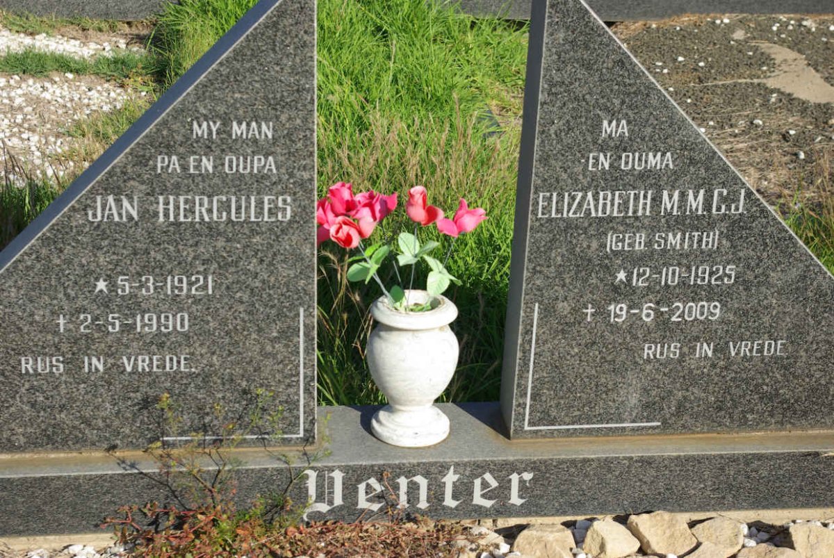 VENTER Jan Hercules 1921-1990 &amp; Elizabeth M.M.C.J. SMITH 1925-2009