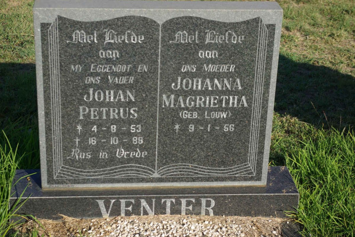 VENTER Johan Petrus 1953-1988 &amp; Johanna Magrietha LOUW 1956-