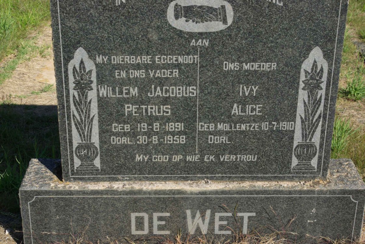 WET Willem Jacobus Petrus, de 1891-1958 &amp; Ivy Alice MOLLENTZE 1910-