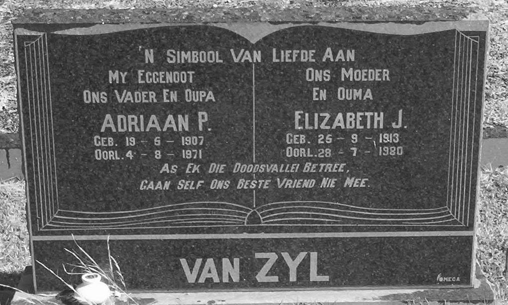 ZYL Adriaan P., van 1907-1971 &amp; Elizabeth J. 1913-1980