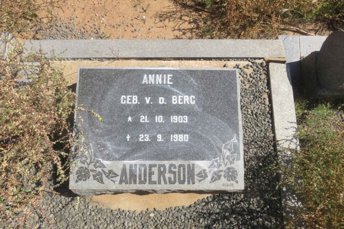 ANDERSON Annie nee V.D. BERG 1903-1980
