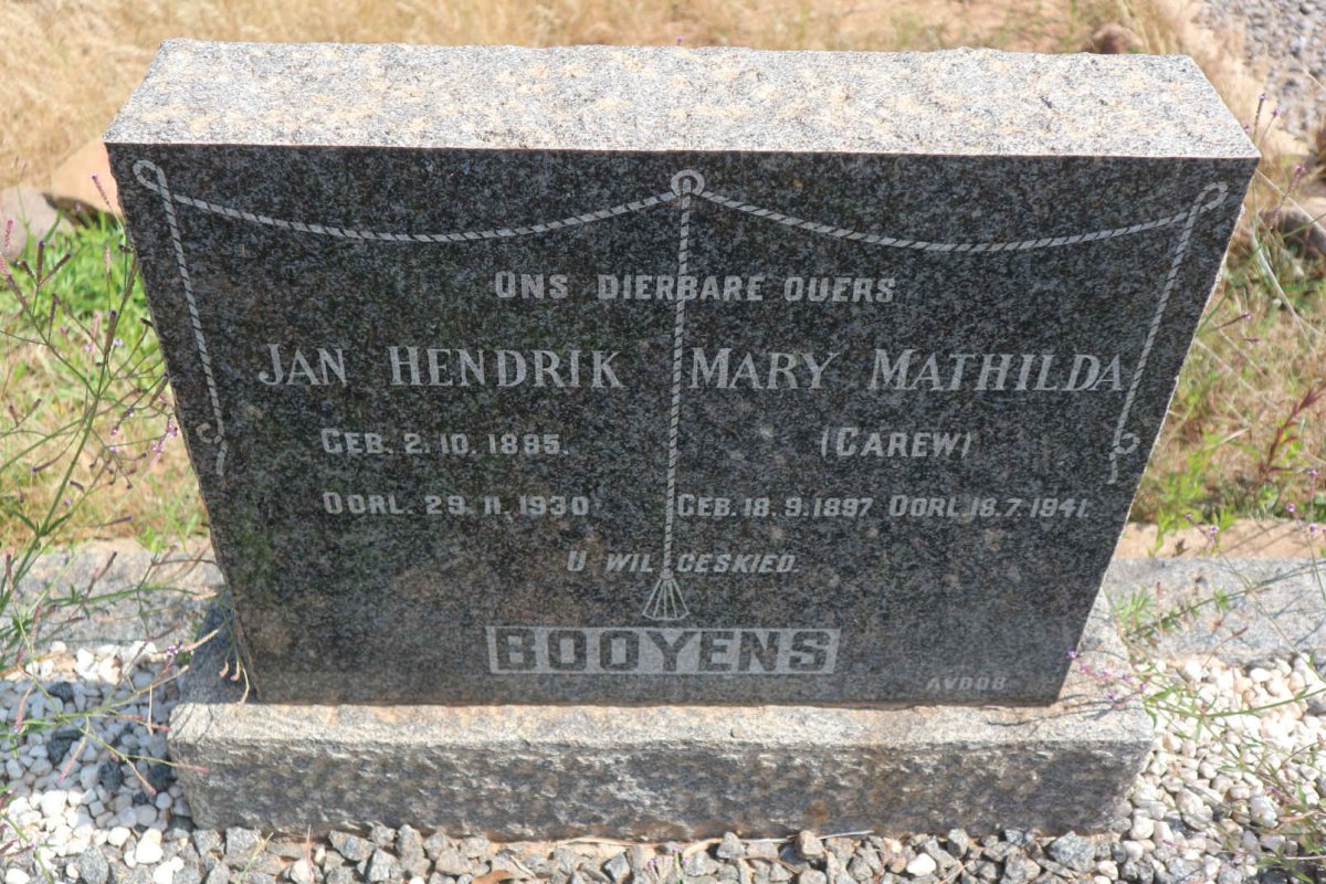 BOOYENS Jan Hendrik 1895-1930 &amp; Mary Mathilda CAREW 1897-1941