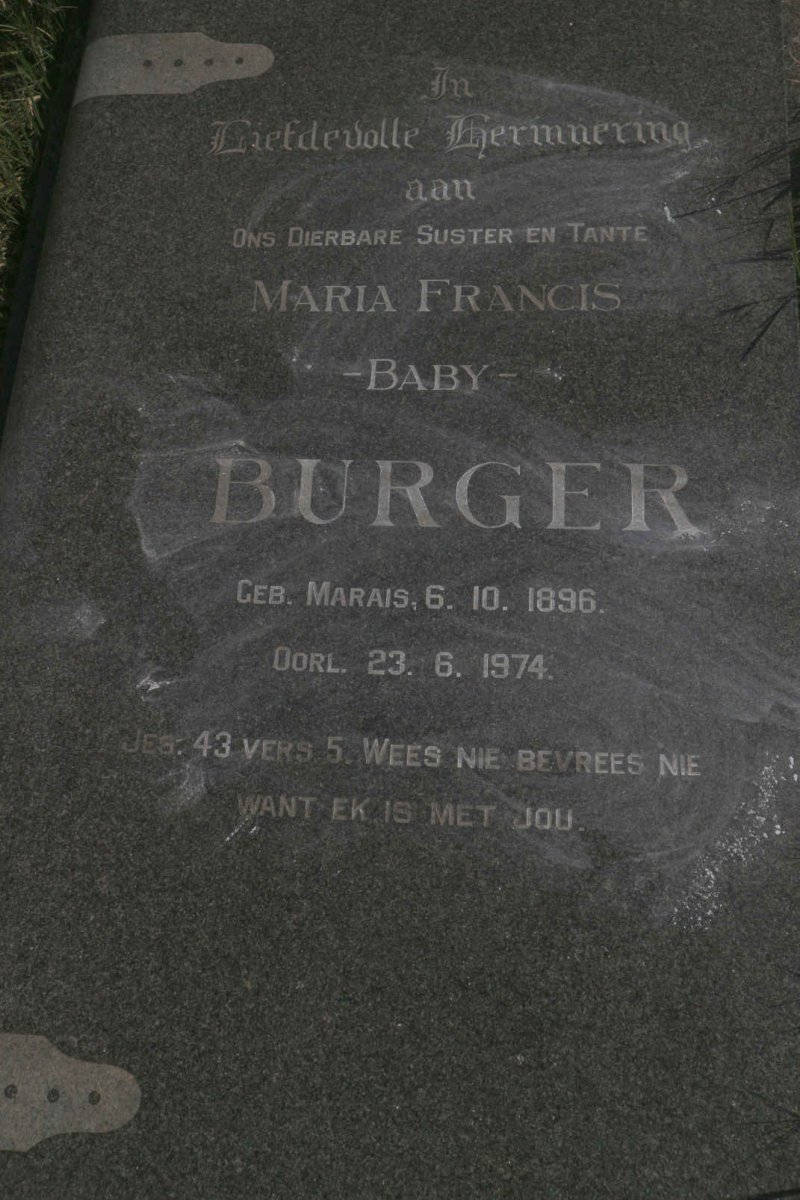 BURGER Maria Francis nee MARAIS 1896-1974