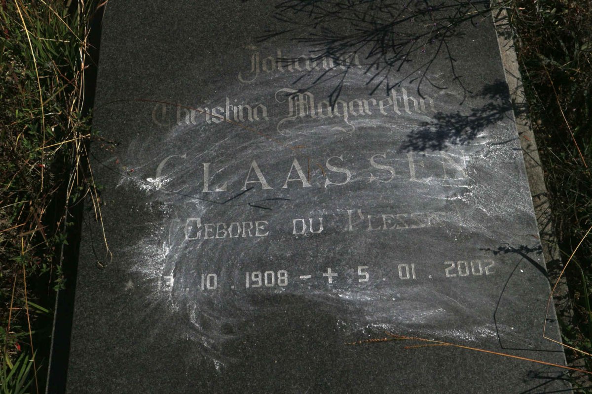 CLAASSEN Johanna Christina Magaretha nee DU PLESSIS 1908-2002