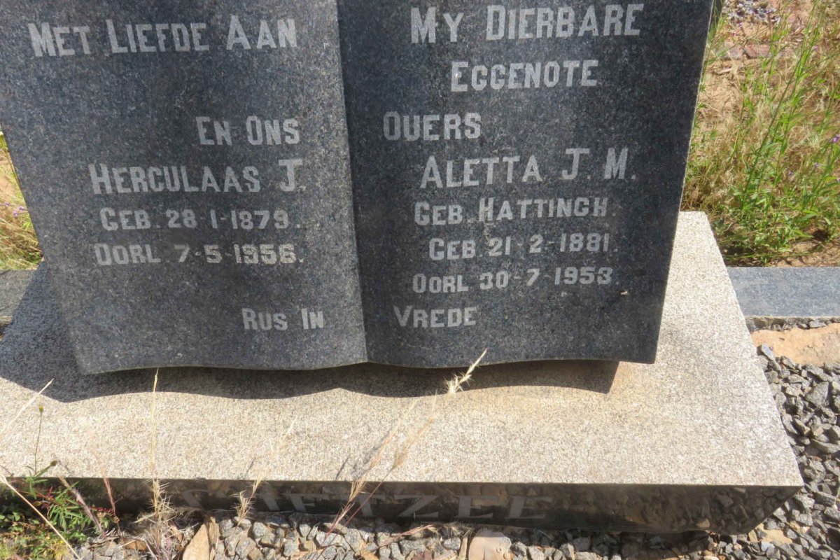 COETZEE Herculaas J. 1879-1956 &amp; Aletta J.M. HATTINGH 1881-1953
