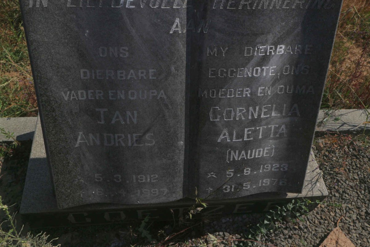 COETZEE Jan Andries  1912-1997 &amp; Cornelia Aletta NAUDE 1923-1978